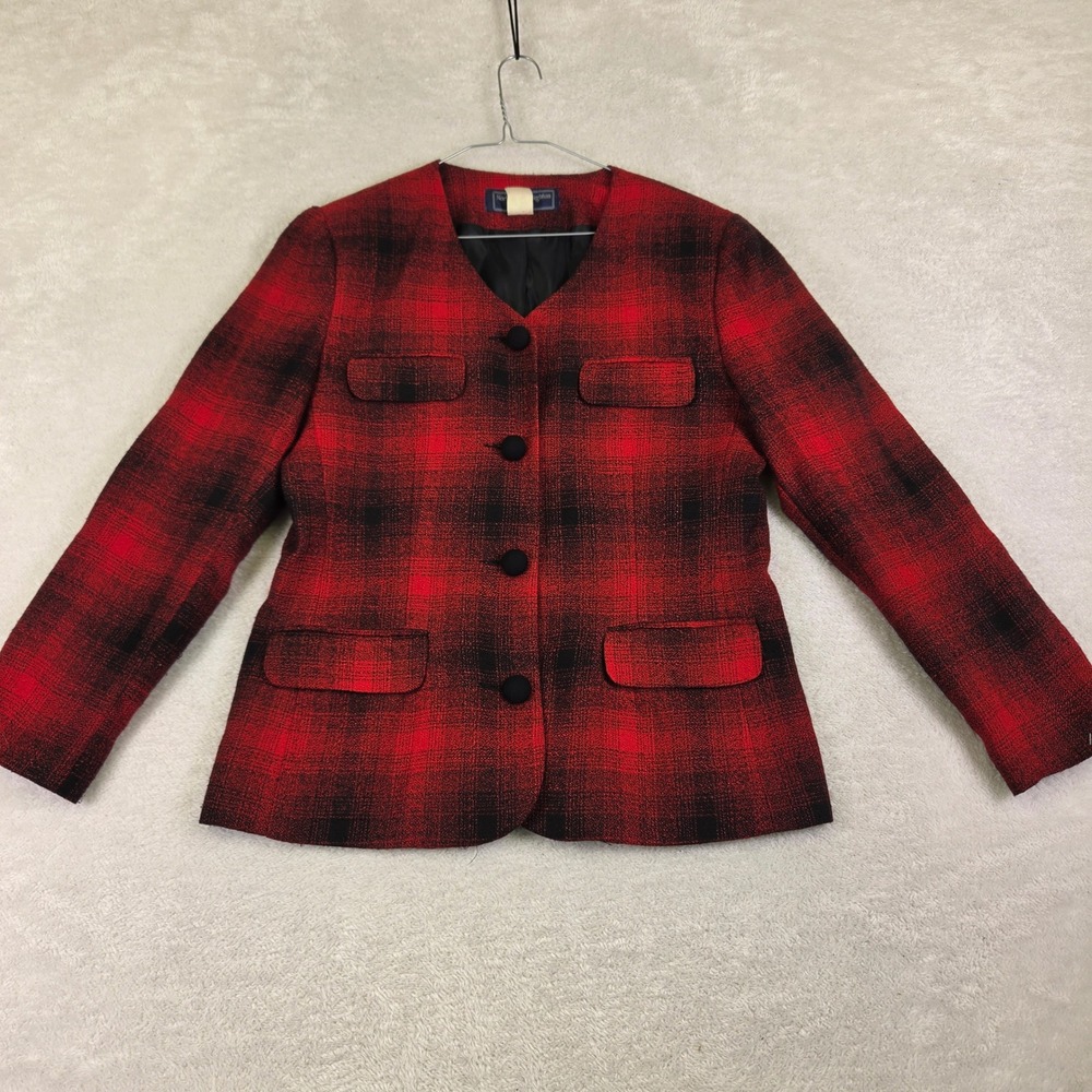 Norton McNaughton Petites Red Black Plaid Blazer Jacket Size 10P Vintage Style